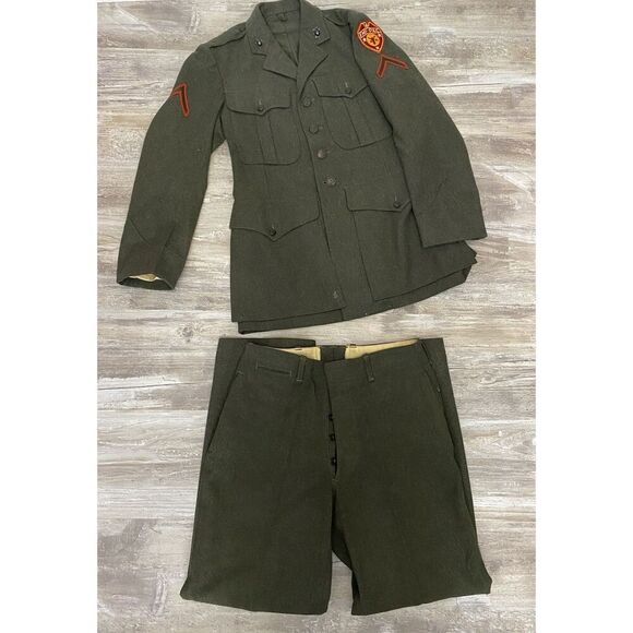 USMC Vintage WWII Uniform Dress Jacket Tunic w/ Trousers Set PFC Rank - Picture 1 of 12